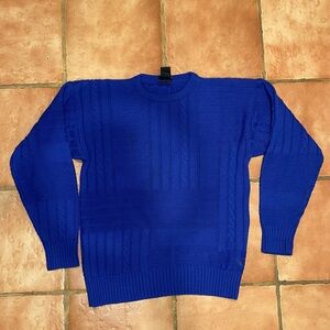 Hermans Blue Mens Cable Garter Knit Sweater Vintage 1980s Large